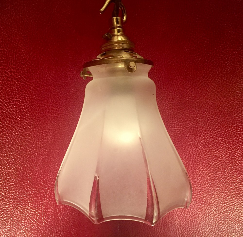 Art Deco French Ceiling Lamp Frosted Glass and Brass