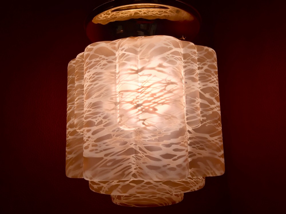 1920 Large Skyscraper Ceiling Lamp Amber Clichy Opaline View IV
