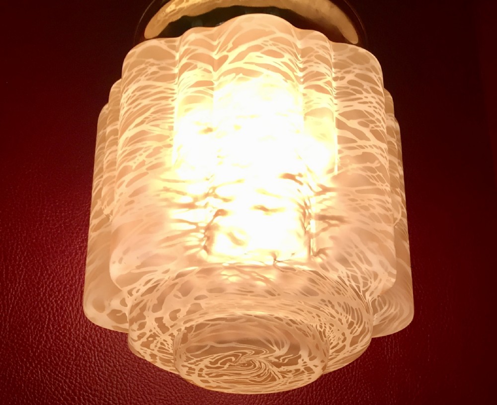 1920 Large Skyscraper Ceiling Lamp Amber Clichy Opaline
