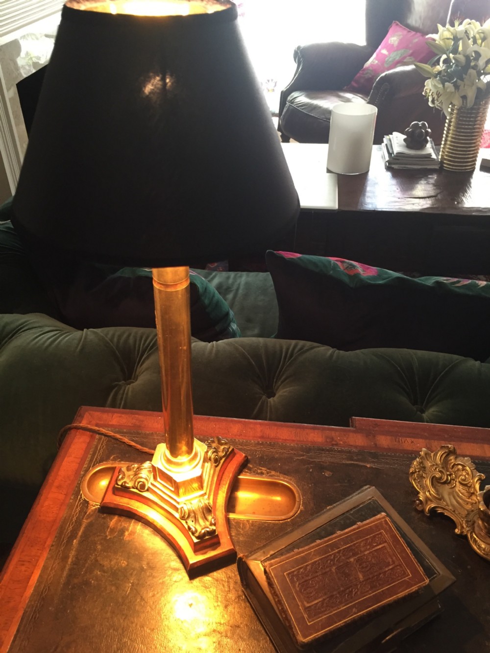 Traditional Empire Style Column Desk Lamp Brass and Silver