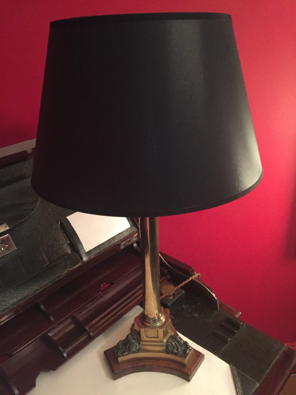 Traditional Empire Style Column Desk Lamp Brass and Silver View VIII