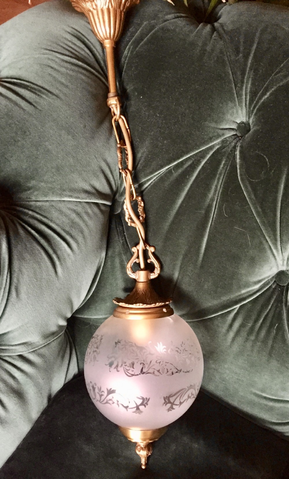 Decorative Hall Lantern Brass and Etched Glass