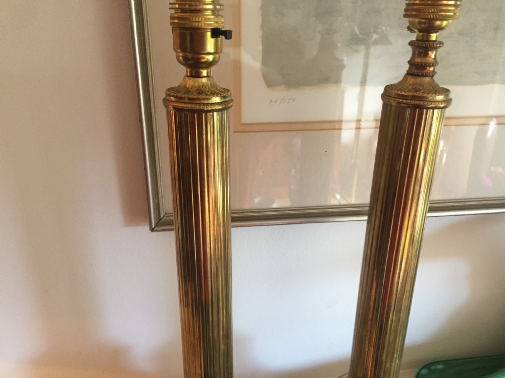 Handsome Near Pair French Obelisks Lamps Brass on Granit View VI