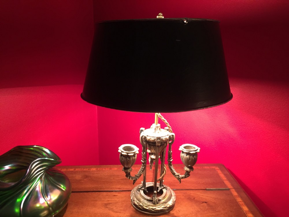 Original Napoleon III Bouillotte Desk Lamp Bronze and Green Tole