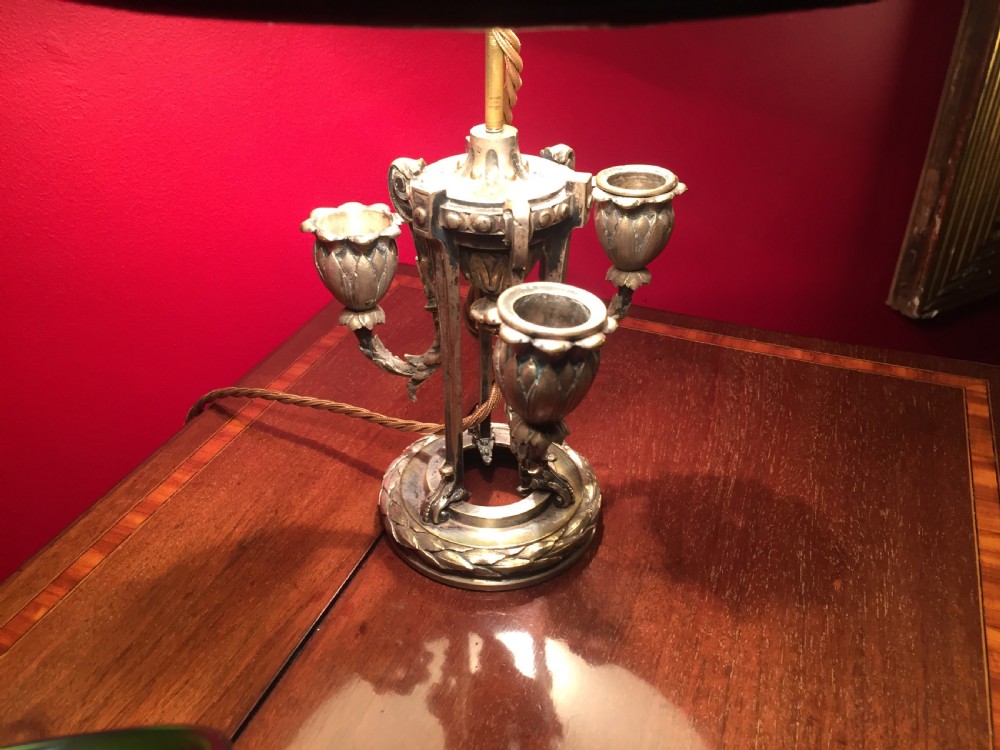 Original Napoleon III Bouillotte Desk Lamp Bronze and Green Tole View IV