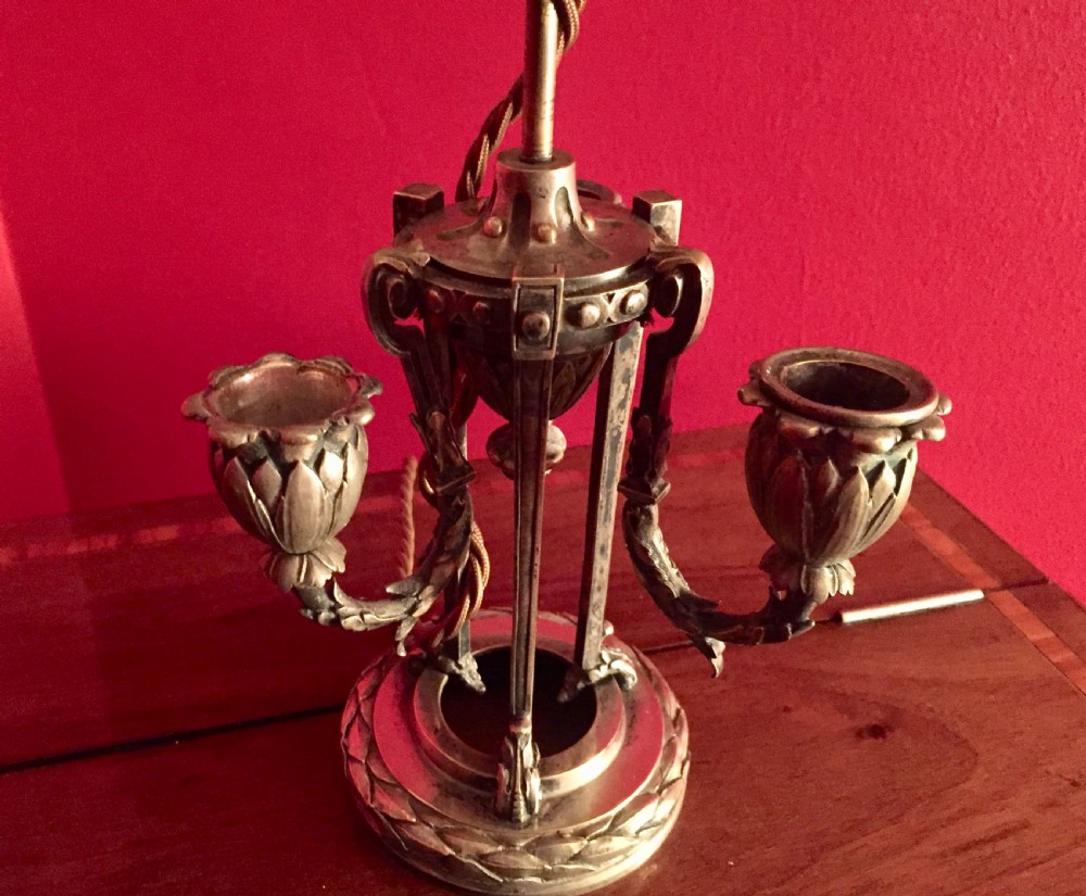 Original Napoleon III Bouillotte Desk Lamp Bronze and Green Tole View VII