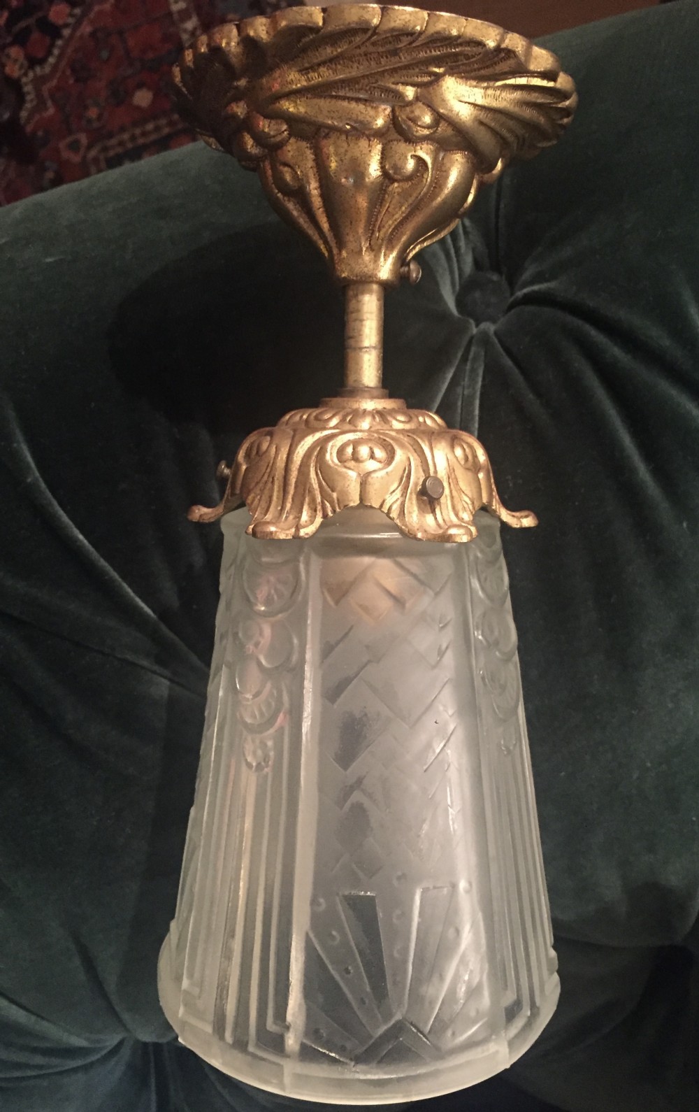 Edwardian Ceiling Lamp Brass and Frosted Glass  Shade