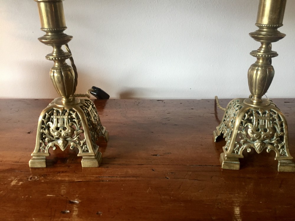 Spectacular Pair Georgian Pierced Bronze  Lamps View II
