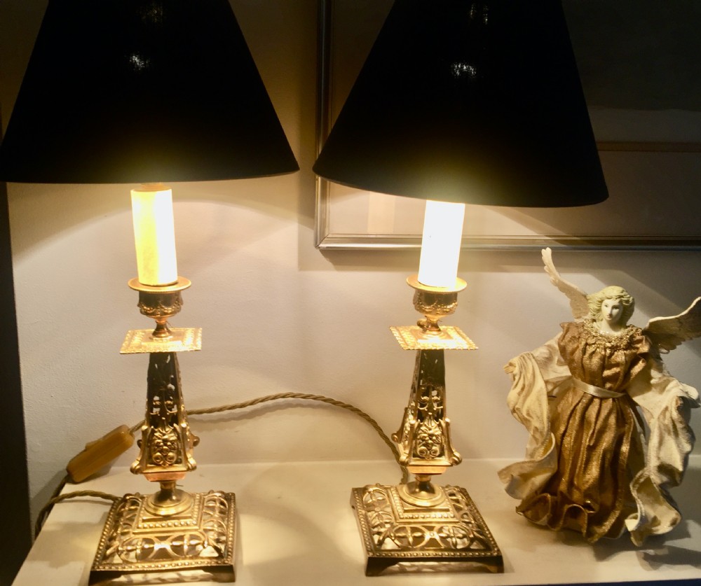 Spectacular Pair Arts and Crafts Lamps Bronze View II