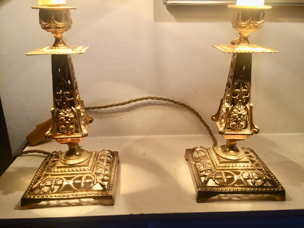 Spectacular Pair Arts and Crafts Lamps Bronze View III