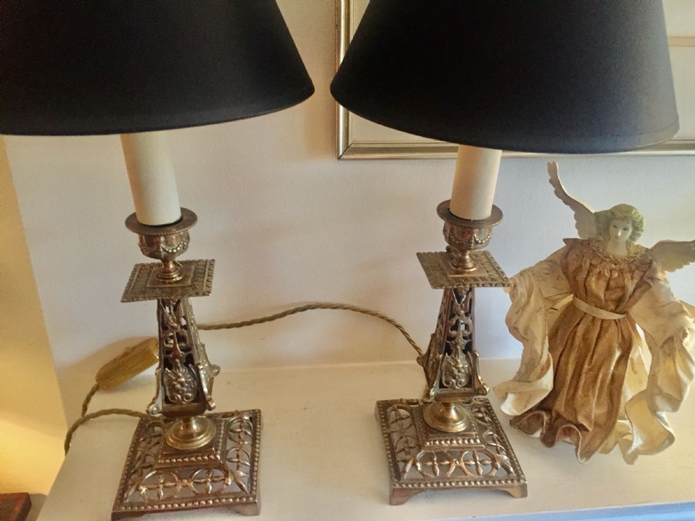 Spectacular Pair Arts and Crafts Lamps Bronze View VIII