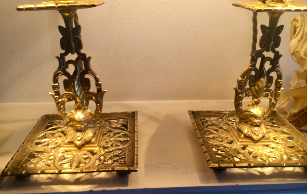 Pair Georgian Pierced Lamps Bronze View V