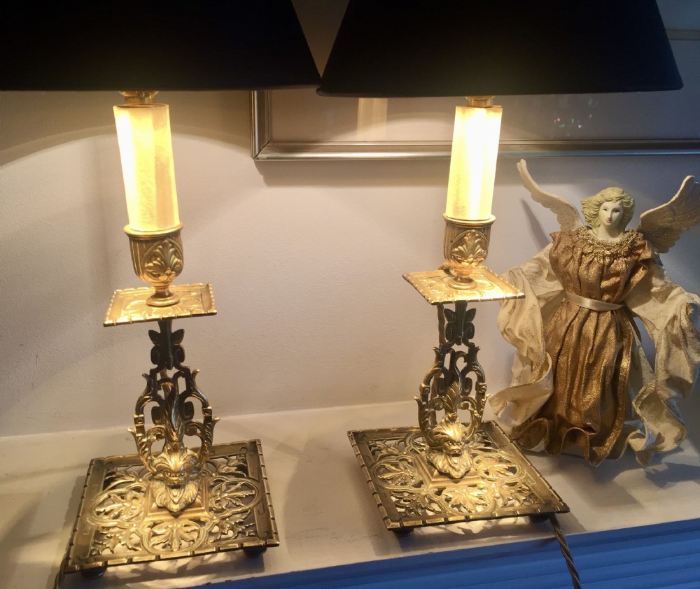 Pair Georgian Pierced Lamps Bronze View VI