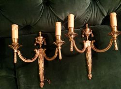 LARGE IMPOSING PAIR NAPOLEON III WALL LIGHTS BRONZE