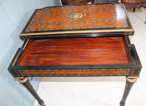 19TH CENTURY FRENCH NAPOLEON III EBONISED INLAID CARD TABLE WITH BRASS AND MOTHEROFPEARL DETAIL - ADDITIONAL PHOTO 1