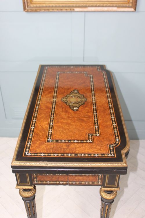 19th century french napoleon iii ebonised inlaid card table with brass and motherofpearl detail - CATEGORY: ANTIQUE TABLES - DATED 1870