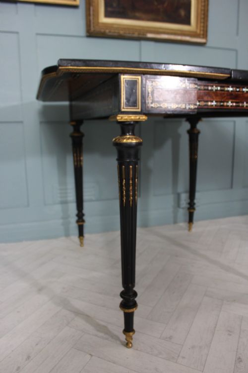 19TH CENTURY FRENCH NAPOLEON III EBONISED INLAID CARD TABLE WITH BRASS AND MOTHEROFPEARL DETAIL - ADDITIONAL PHOTO 3