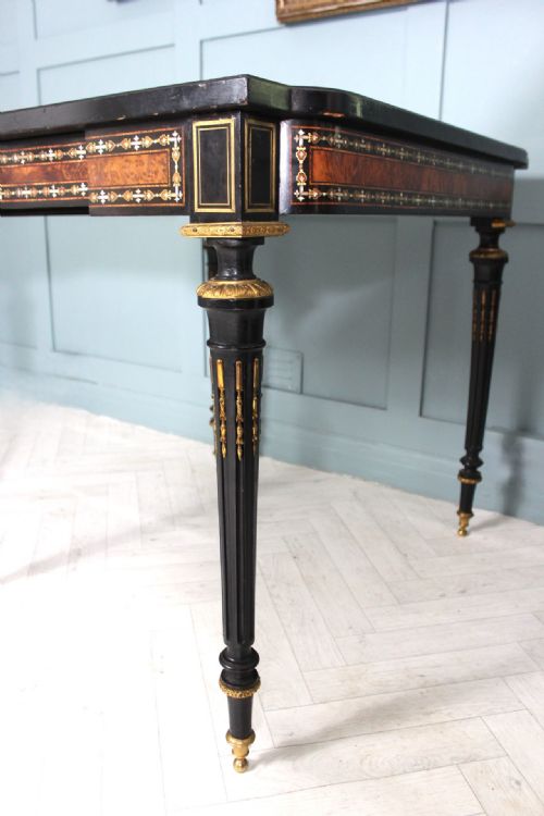 19TH CENTURY FRENCH NAPOLEON III EBONISED INLAID CARD TABLE WITH BRASS AND MOTHEROFPEARL DETAIL - ADDITIONAL PHOTO 4