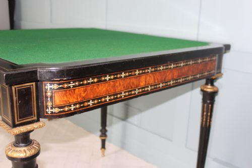 19TH CENTURY FRENCH NAPOLEON III EBONISED INLAID CARD TABLE WITH BRASS AND MOTHEROFPEARL DETAIL - ADDITIONAL PHOTO 7