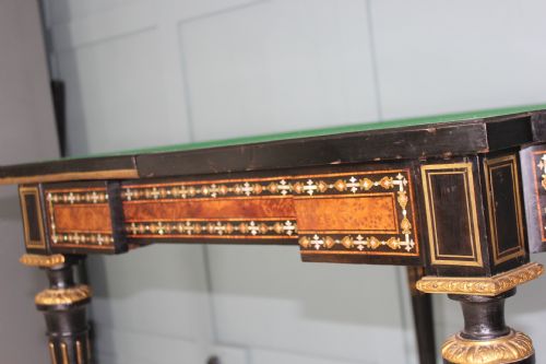 19TH CENTURY FRENCH NAPOLEON III EBONISED INLAID CARD TABLE WITH BRASS AND MOTHEROFPEARL DETAIL - ADDITIONAL PHOTO 8