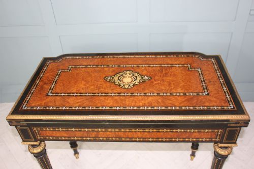 19TH CENTURY FRENCH NAPOLEON III EBONISED INLAID CARD TABLE WITH BRASS AND MOTHEROFPEARL DETAIL - ADDITIONAL PHOTO 9