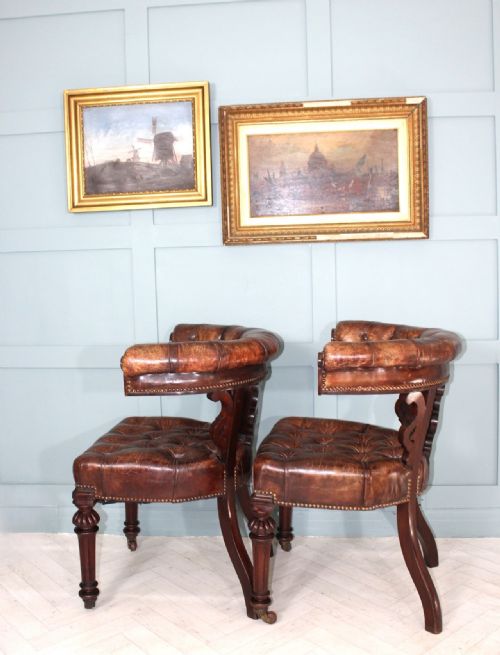 19TH CENTURY PAIR OF LEATHER LIBRARY DESK CHAIRS - ADDITIONAL PHOTO 4