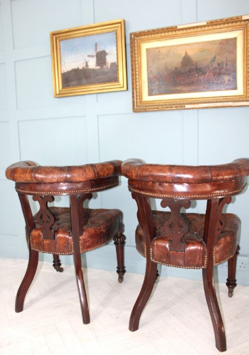 19TH CENTURY PAIR OF LEATHER LIBRARY DESK CHAIRS - ADDITIONAL PHOTO 6