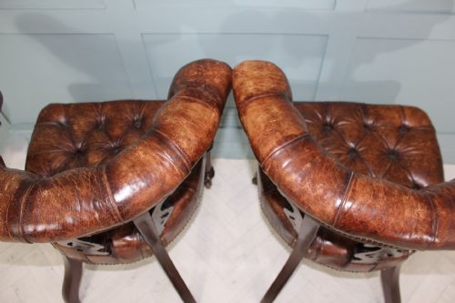 19TH CENTURY PAIR OF LEATHER LIBRARY DESK CHAIRS - ADDITIONAL PHOTO 7