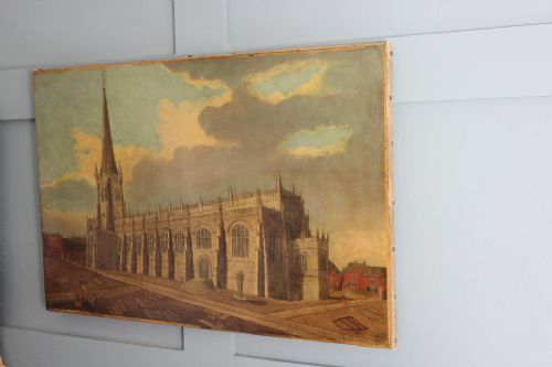 ATTRIBUTED TO JOHN CAWTHORN OIL PAINTING OF WAKEFIELD CATHEDRAL YORKSHIRE