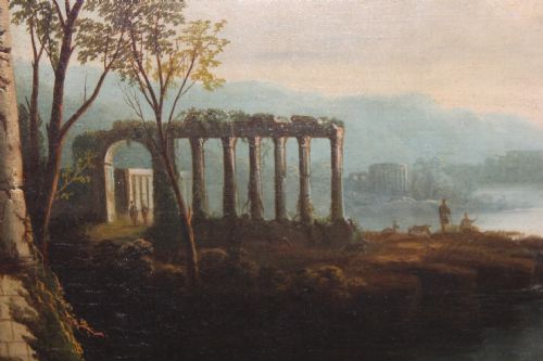 18TH CENTURY ITALIANATE CLASSICAL LANDSCAPE OIL PAINTING IN THE MANNER OF CLAUDE LORRAIN - ADDITIONAL PHOTO 3
