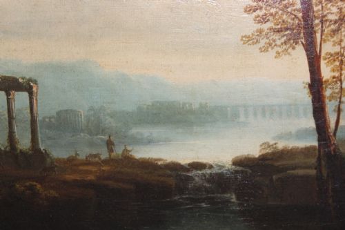 18TH CENTURY ITALIANATE CLASSICAL LANDSCAPE OIL PAINTING IN THE MANNER OF CLAUDE LORRAIN - ADDITIONAL PHOTO 4