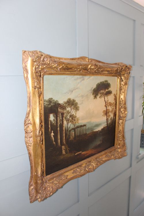 18TH CENTURY ITALIANATE CLASSICAL LANDSCAPE OIL PAINTING IN THE MANNER OF CLAUDE LORRAIN - ADDITIONAL PHOTO 7