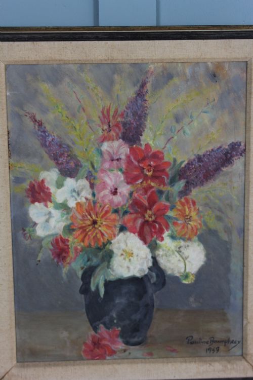 MIDCENTURY PAINTING STILL LIFE OF SUMMER FLOWERS BY PAULINE BOUMPHREY - ADDITIONAL PHOTO 2