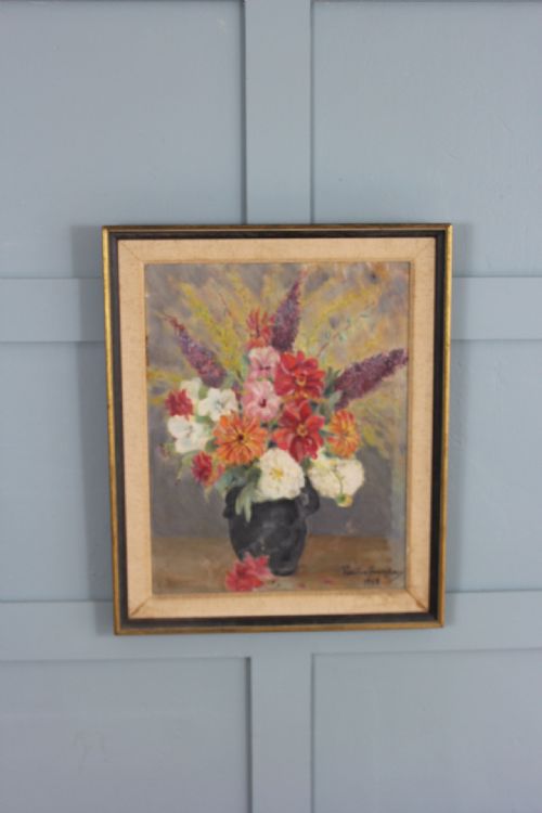 MIDCENTURY PAINTING STILL LIFE OF SUMMER FLOWERS BY PAULINE BOUMPHREY - ADDITIONAL PHOTO 3
