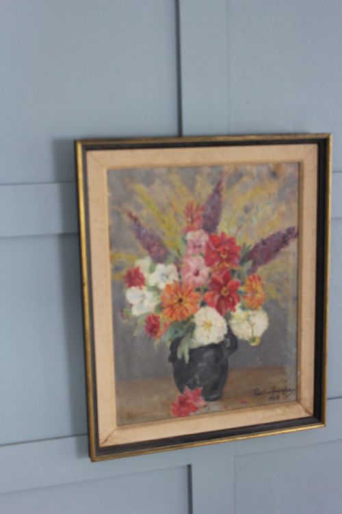 MIDCENTURY PAINTING STILL LIFE OF SUMMER FLOWERS BY PAULINE BOUMPHREY - ADDITIONAL PHOTO 4