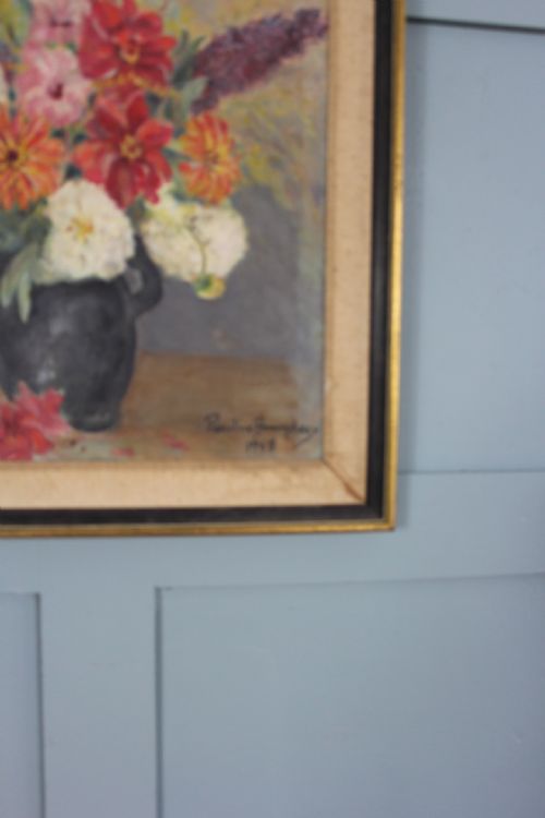 MIDCENTURY PAINTING STILL LIFE OF SUMMER FLOWERS BY PAULINE BOUMPHREY - ADDITIONAL PHOTO 5