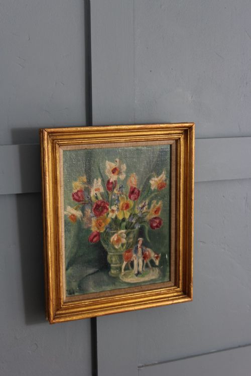 1950S STILL LIFE OF PAINTING OF SPRING FLOWERS AND STAFFORDSHIRE POTTERY - ADDITIONAL PHOTO 2