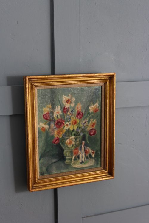 1950S STILL LIFE OF PAINTING OF SPRING FLOWERS AND STAFFORDSHIRE POTTERY - ADDITIONAL PHOTO 4