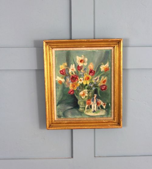 1950S STILL LIFE OF PAINTING OF SPRING FLOWERS AND STAFFORDSHIRE POTTERY - ADDITIONAL PHOTO 5