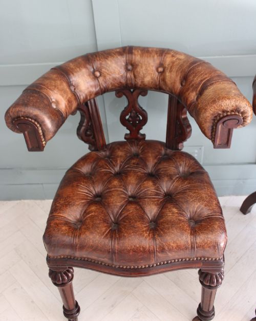 19th cetury leather liabrary desk chair - CATEGORY: ANTIQUE CHAIRS - DATED 1870