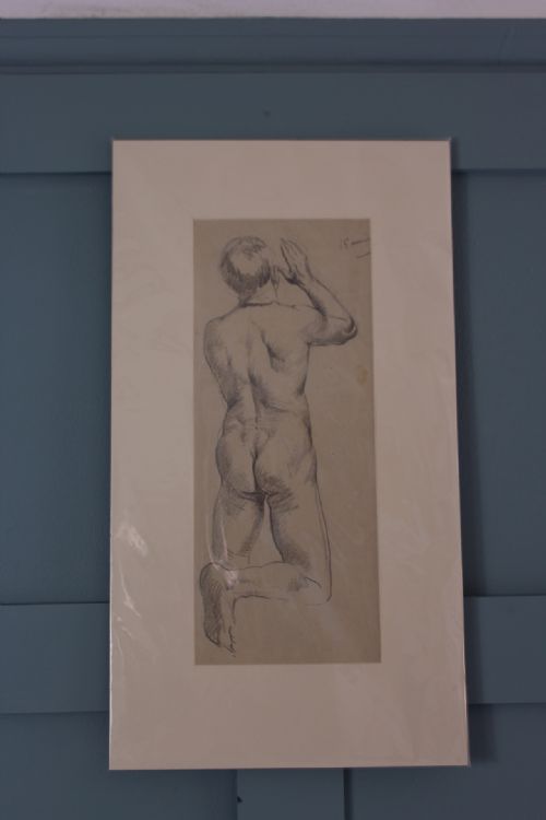 ANTIQUE PENCIL STUDY OF A MALE NUDE - ADDITIONAL PHOTO 1