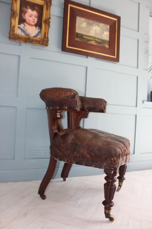 VICTORIAN LEAQTHER COCKFIGHTING CHAIR - ADDITIONAL PHOTO 1