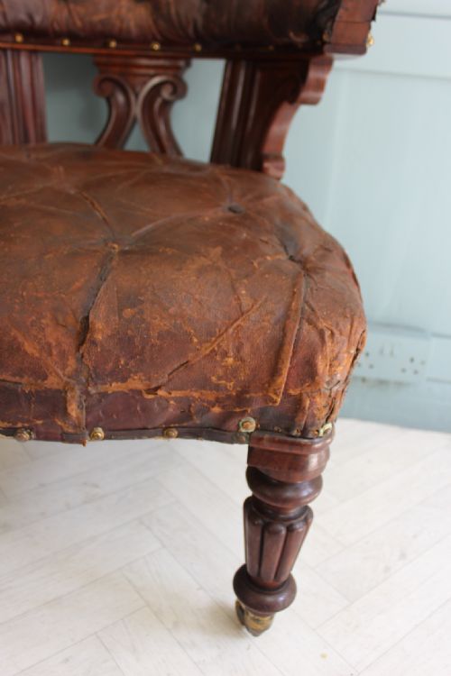 VICTORIAN LEAQTHER COCKFIGHTING CHAIR - ADDITIONAL PHOTO 2