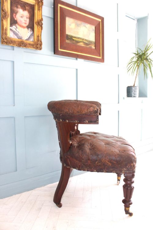 VICTORIAN LEAQTHER COCKFIGHTING CHAIR - ADDITIONAL PHOTO 3