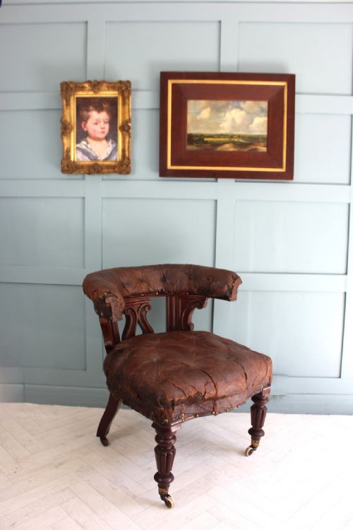VICTORIAN LEAQTHER COCKFIGHTING CHAIR - ADDITIONAL PHOTO 4