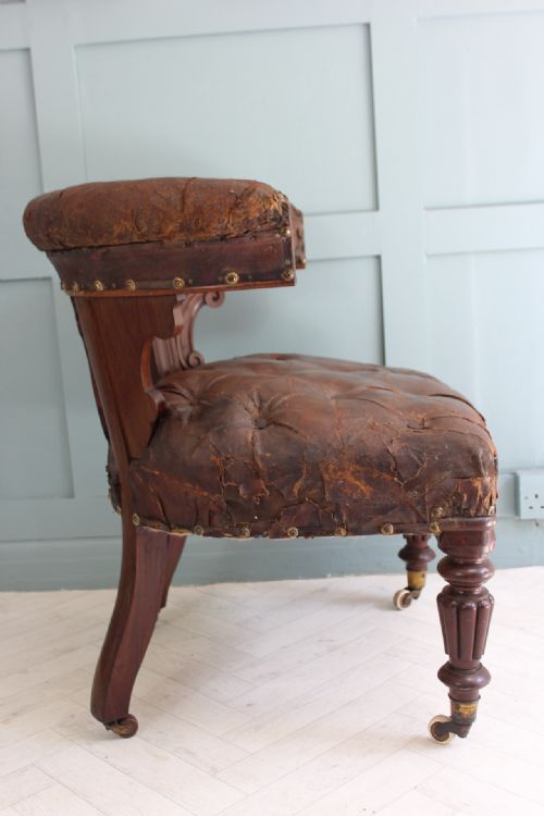 VICTORIAN LEAQTHER COCKFIGHTING CHAIR - ADDITIONAL PHOTO 5