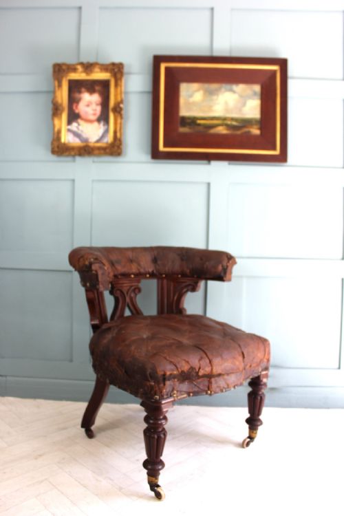 VICTORIAN LEAQTHER COCKFIGHTING CHAIR - ADDITIONAL PHOTO 6