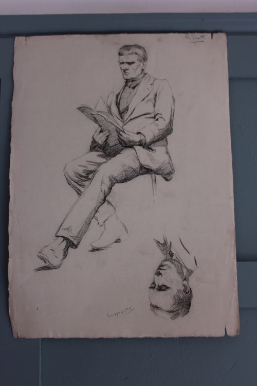 ANTIQUE PENCIL PORTRAIT OF TED HALLIDAY