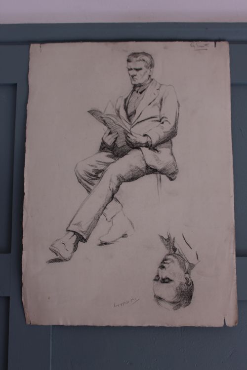 ANTIQUE PENCIL PORTRAIT OF TED HALLIDAY - ADDITIONAL PHOTO 1