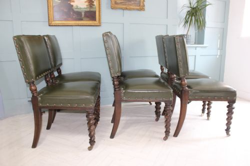 SET OF SIX EDWARDIAN GREEN LEATHERETE DINING CHAIRS - ADDITIONAL PHOTO 1